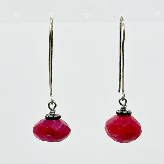 Hand Made Sterling silver faceted ruby bead earrings