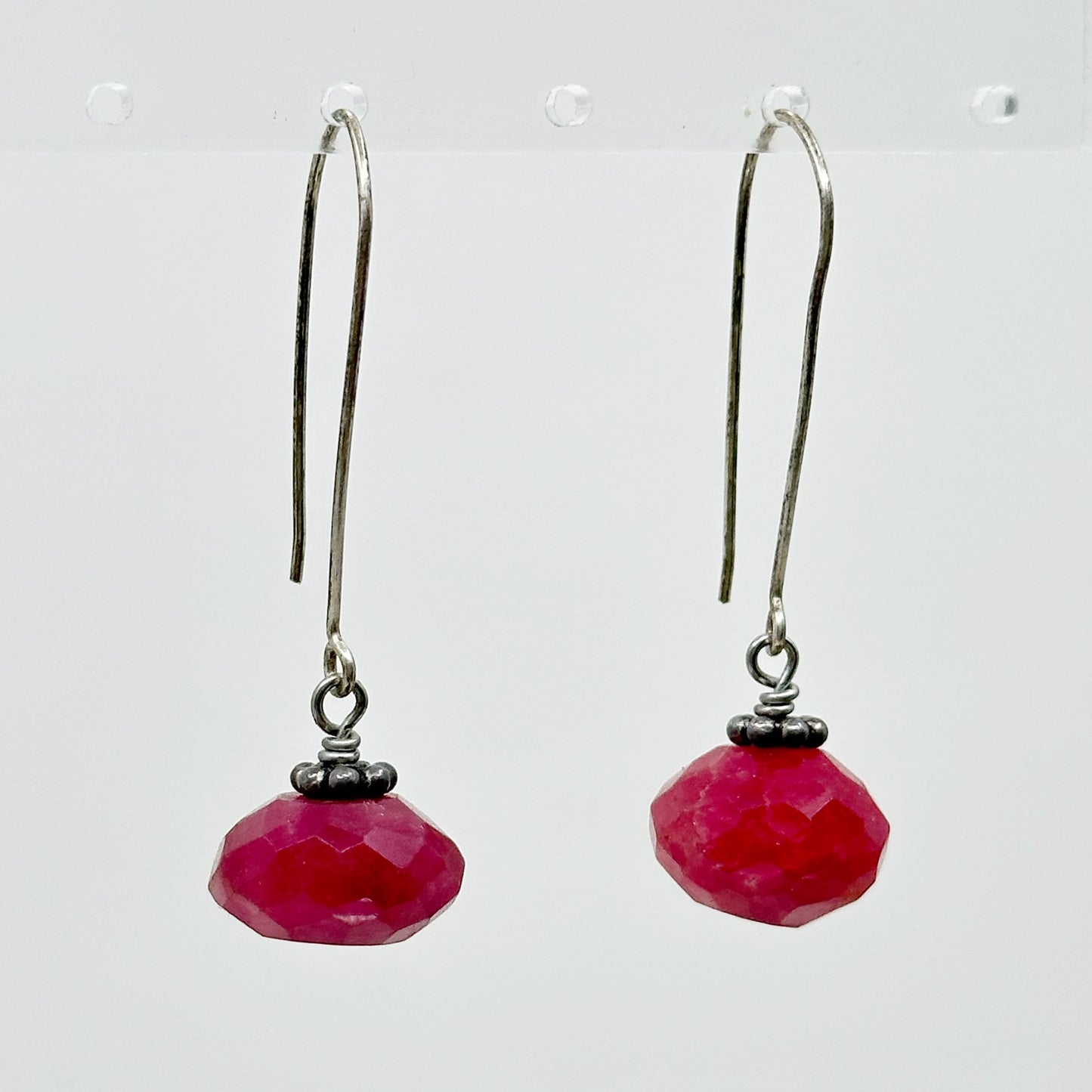 Hand Made Sterling silver faceted ruby bead earrings