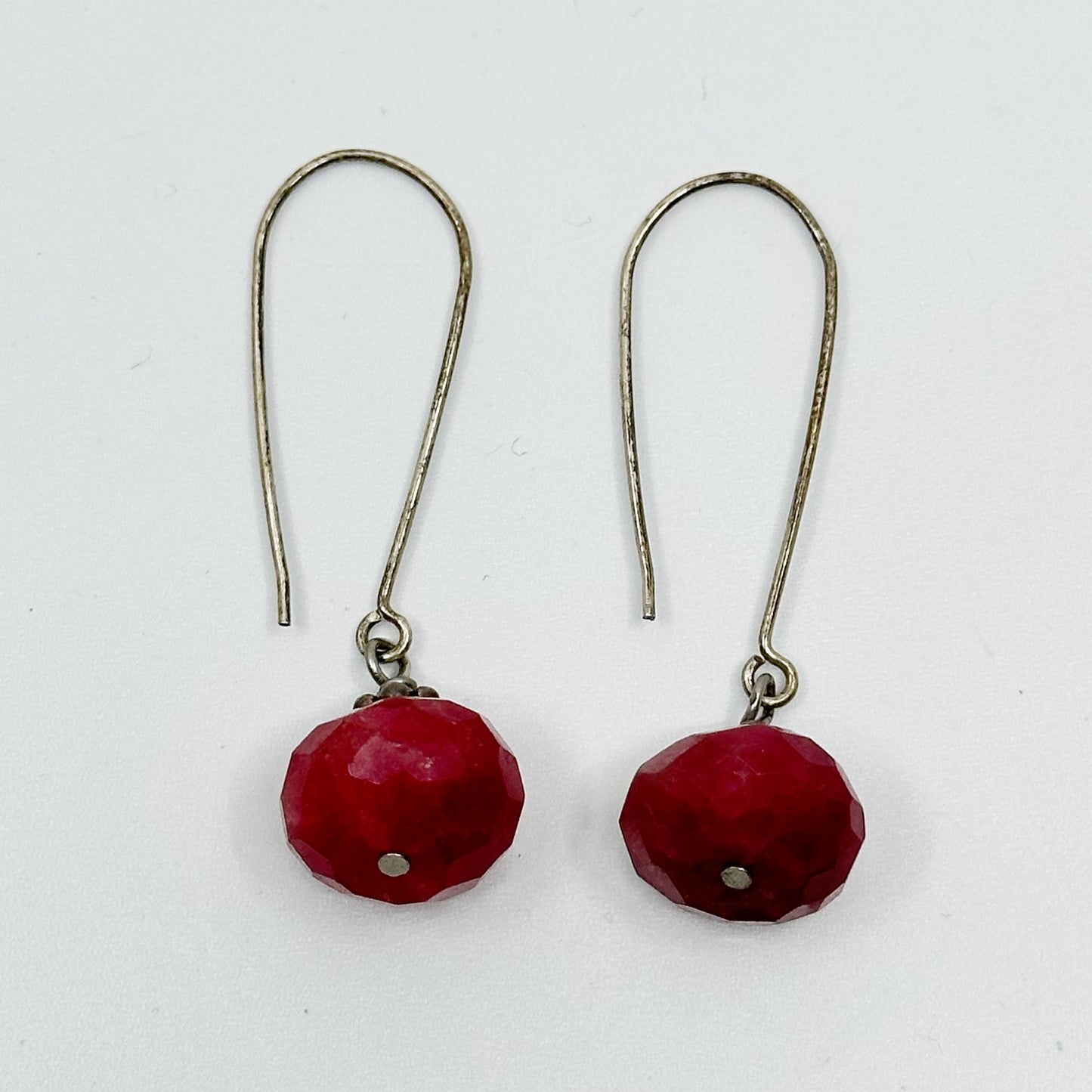 Hand Made Sterling silver faceted ruby bead earrings