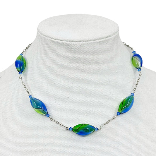 Hand Made Sterling silver hand blown glass beads necklace