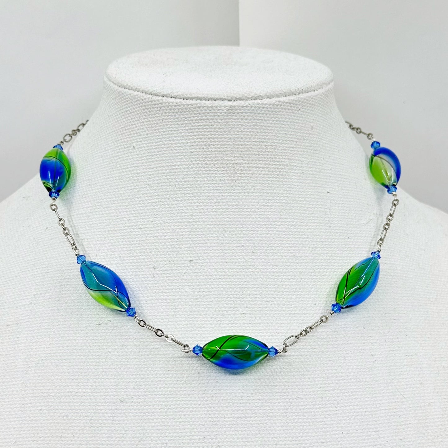 Hand Made Sterling silver hand blown glass beads necklace