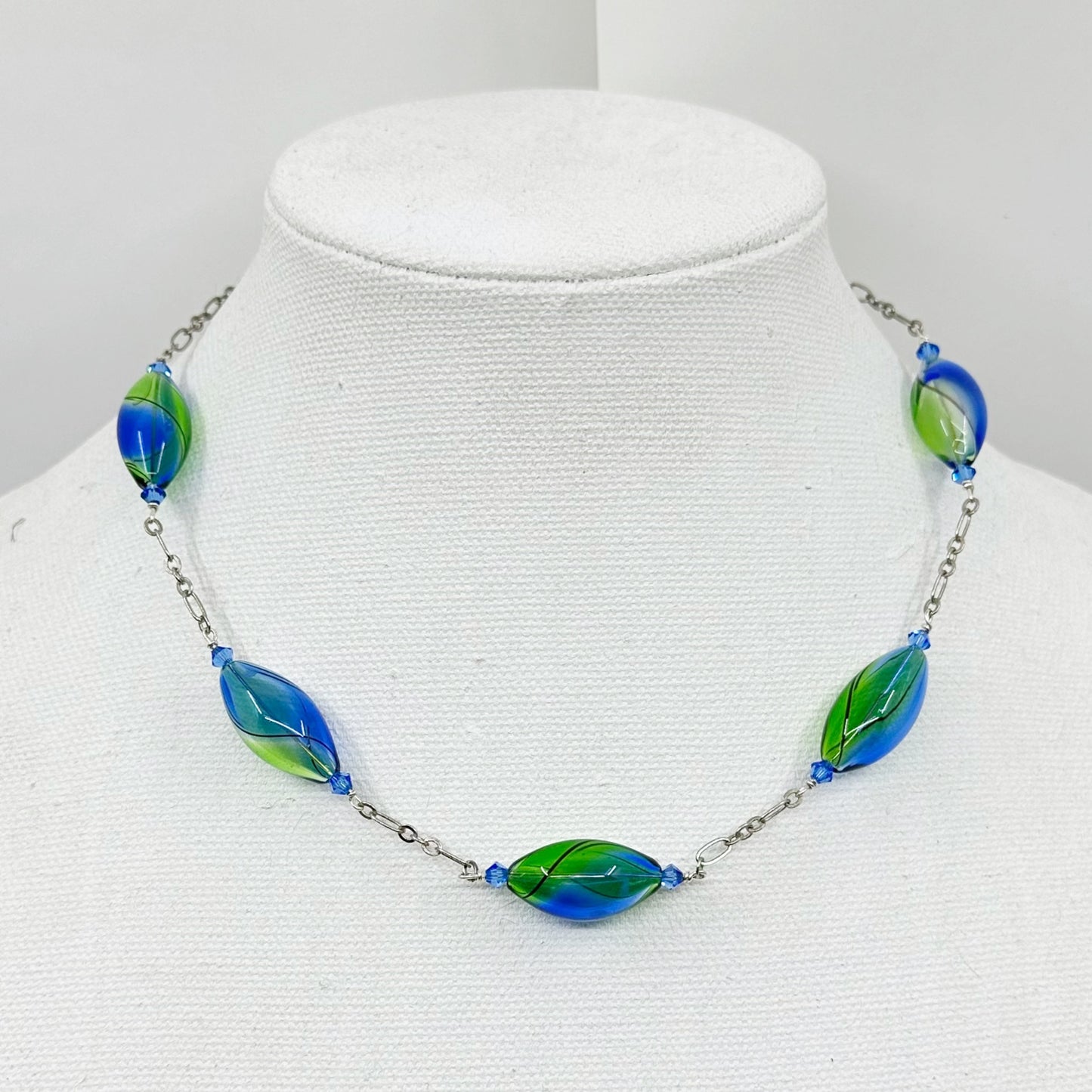 Hand Made Sterling silver hand blown glass beads necklace