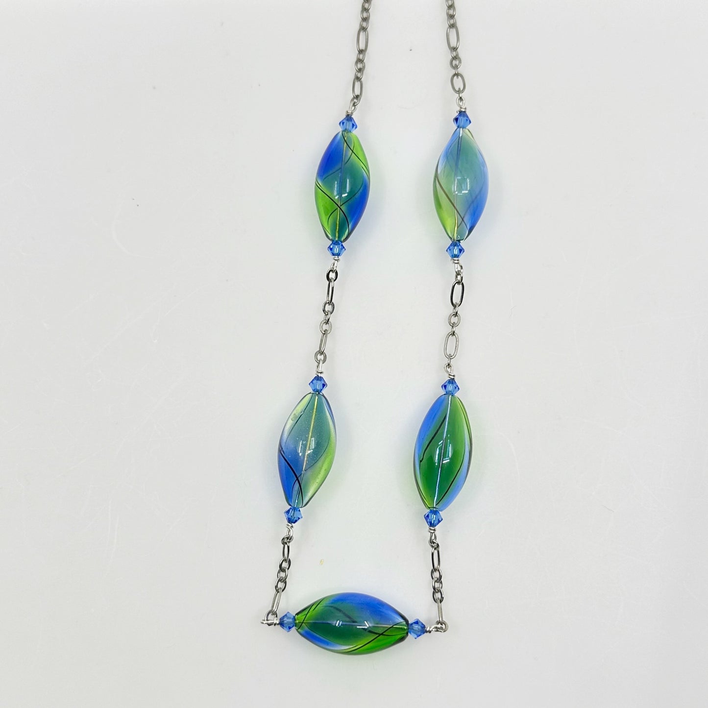 Hand Made Sterling silver hand blown glass beads necklace