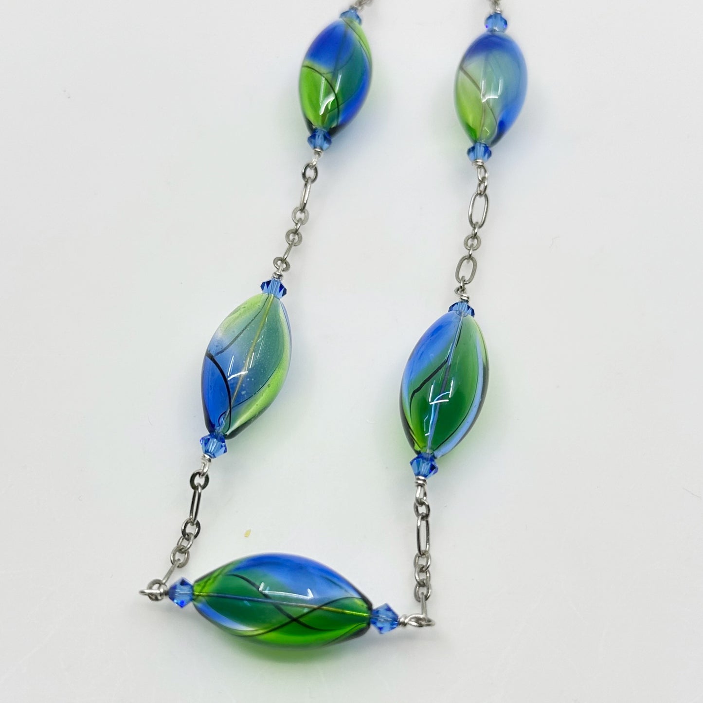 Hand Made Sterling silver hand blown glass beads necklace