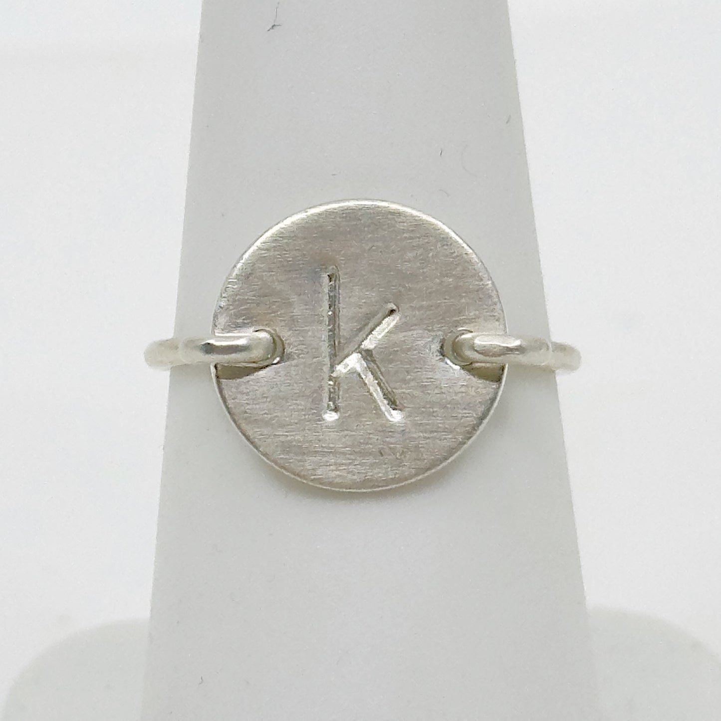 Hand Made Sterling silver K Initial disk Ring