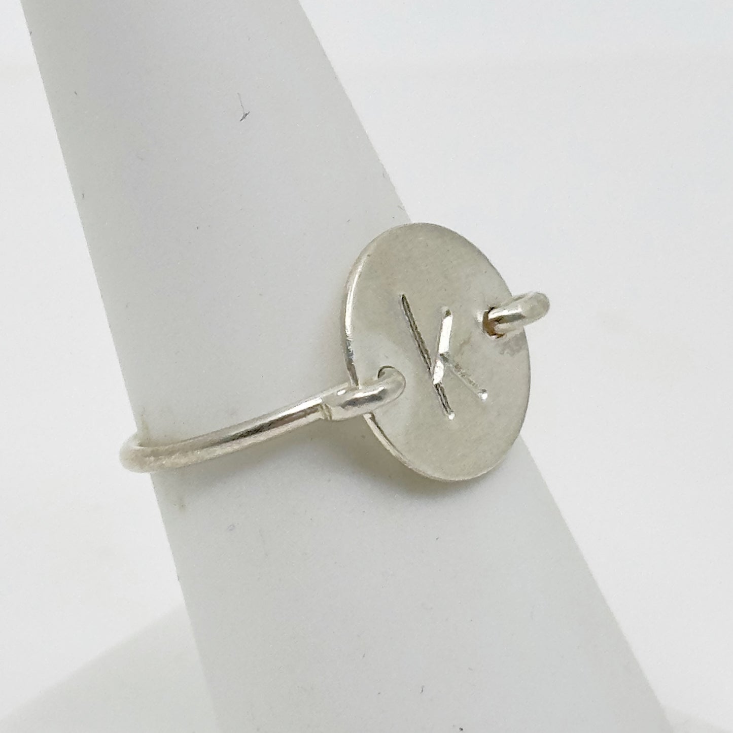 Hand Made Sterling silver K Initial disk Ring