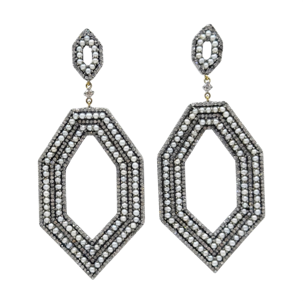 Sterling silver seed pearl & 4 carat diamond drop earrings