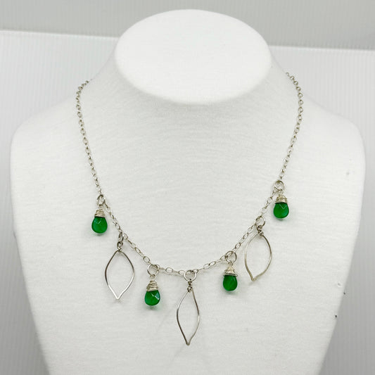 Hand Made Sterling silver chrysoprase bead charm necklace GM618