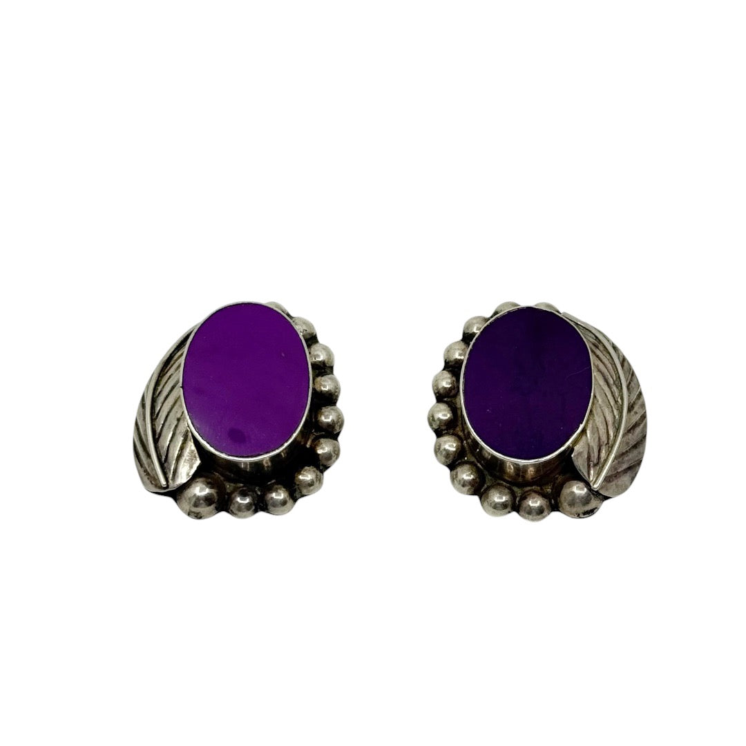 vintage Mexican 925 sterling silver purple stone clip on earrings - GM1039