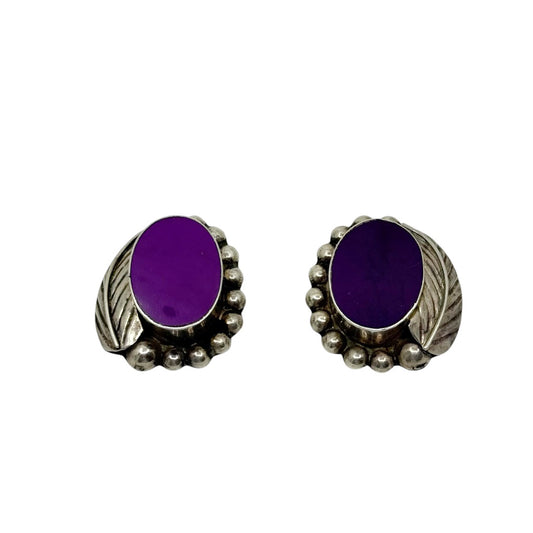 vintage Mexican 925 sterling silver purple stone clip on earrings - GM1039
