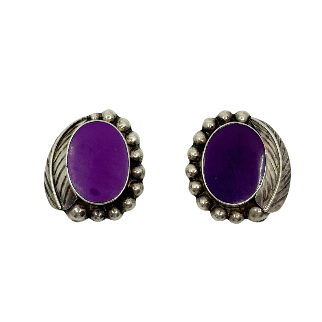 vintage Mexican 925 sterling silver purple stone clip on earrings - GM1039