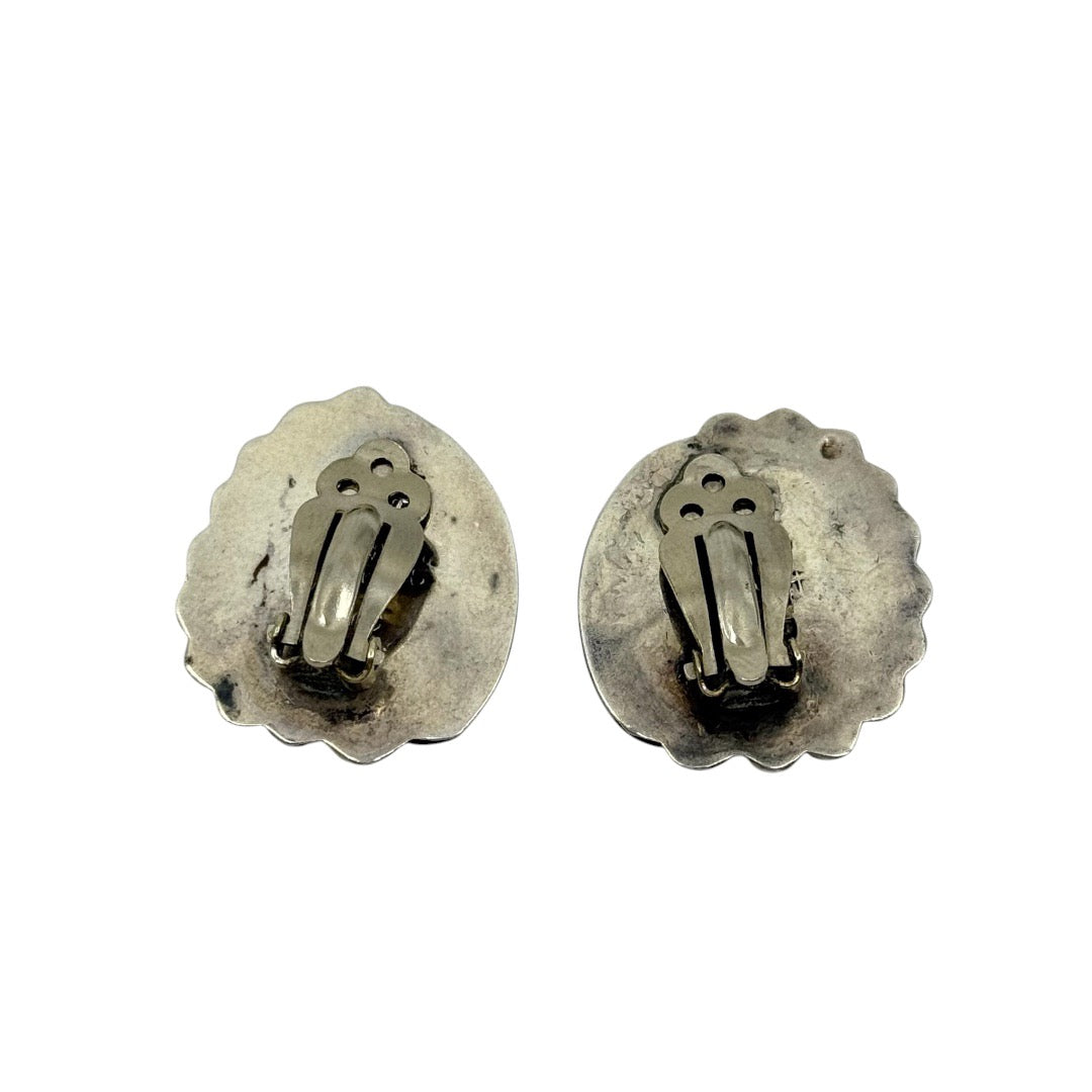 vintage Mexican 925 sterling silver purple stone clip on earrings - GM1039