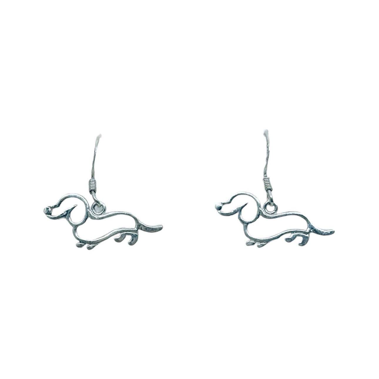 sterling silver dachshund drop earrings