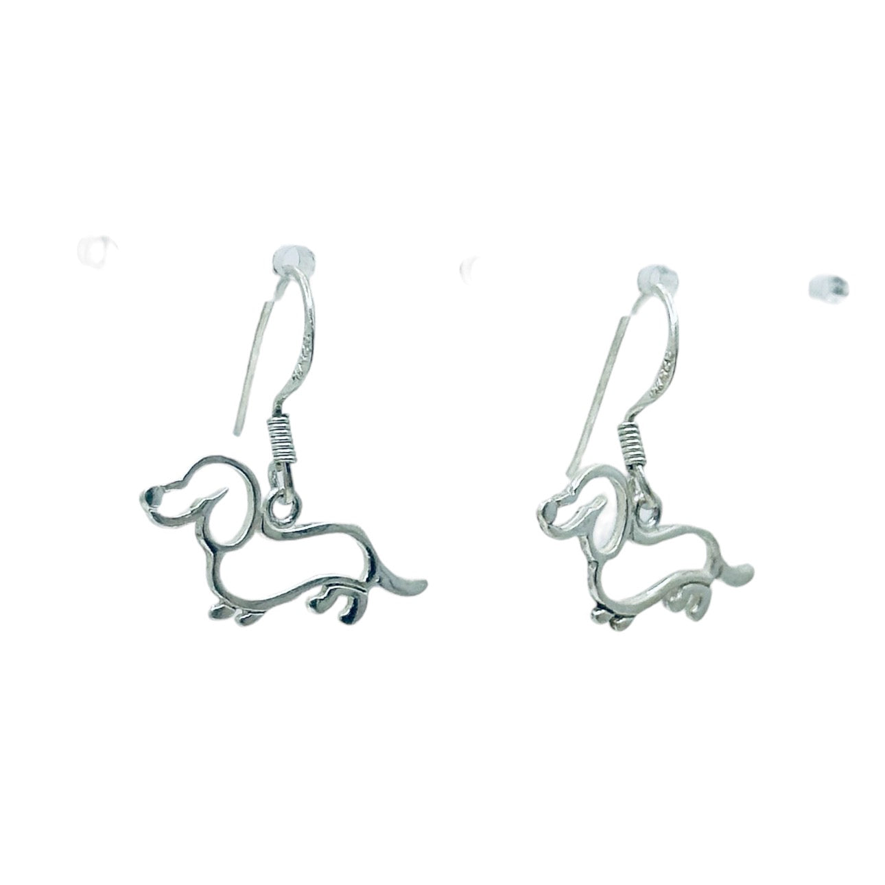 sterling silver dachshund drop earrings