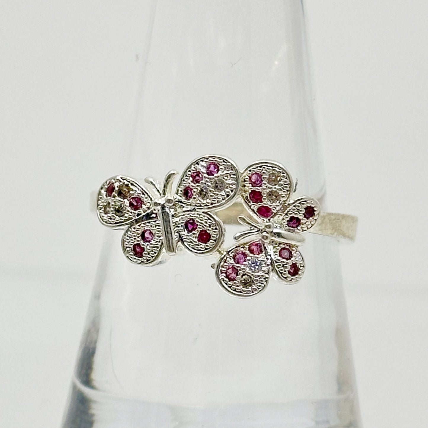 Sterling silver cubic zirconia butterfly ring