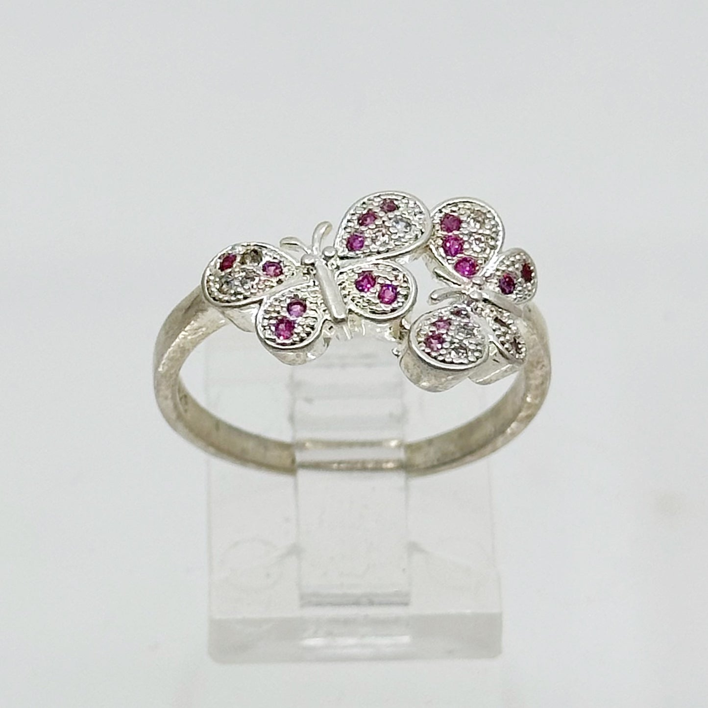 Sterling silver cubic zirconia butterfly ring