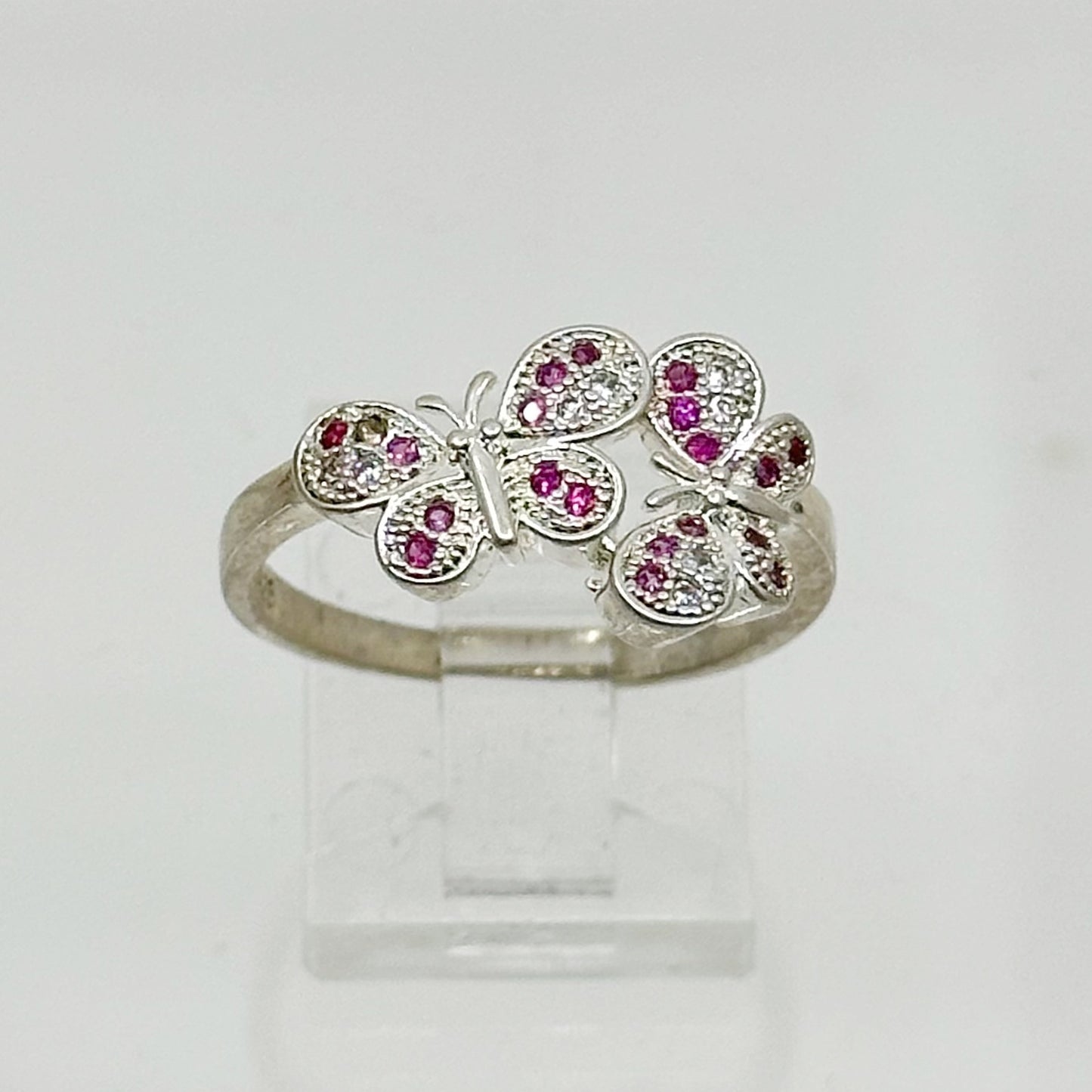 Sterling silver cubic zirconia butterfly ring