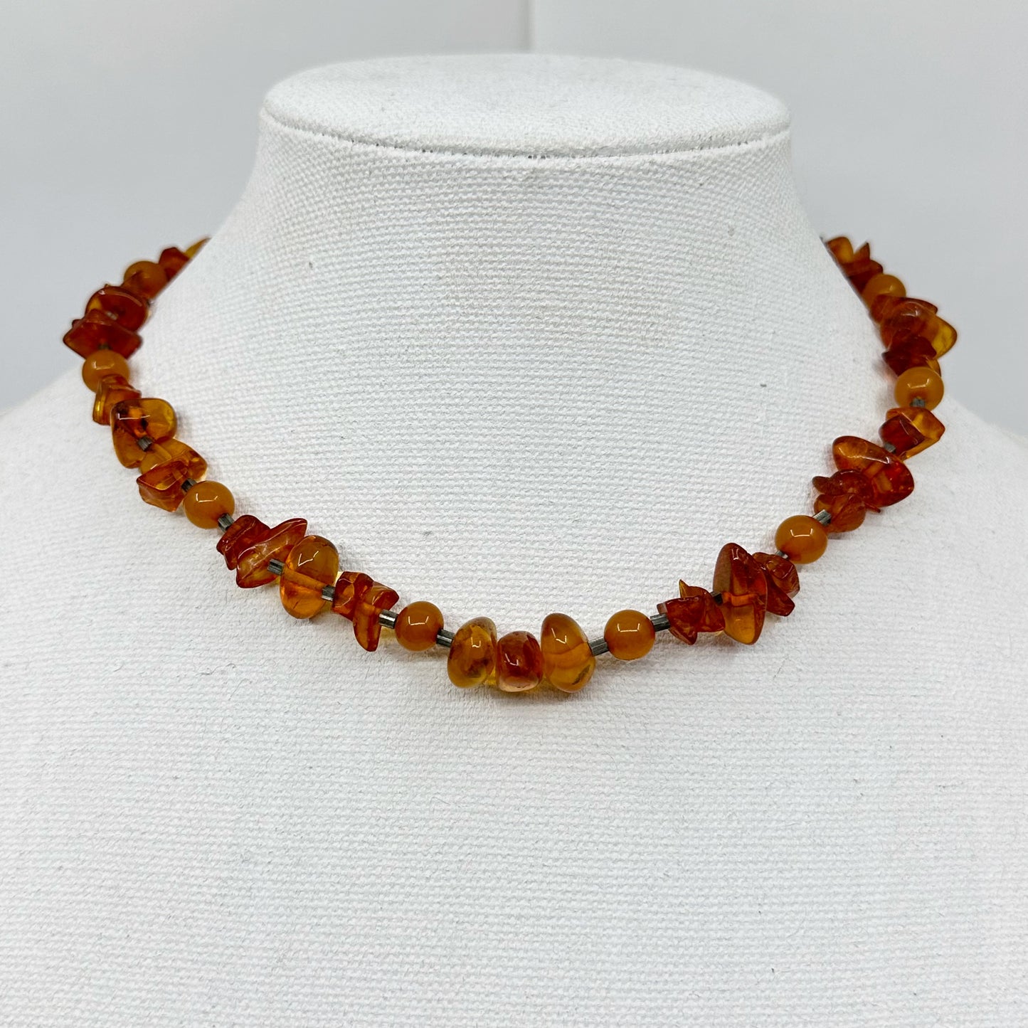 Sterling silver baltic amber bead necklace