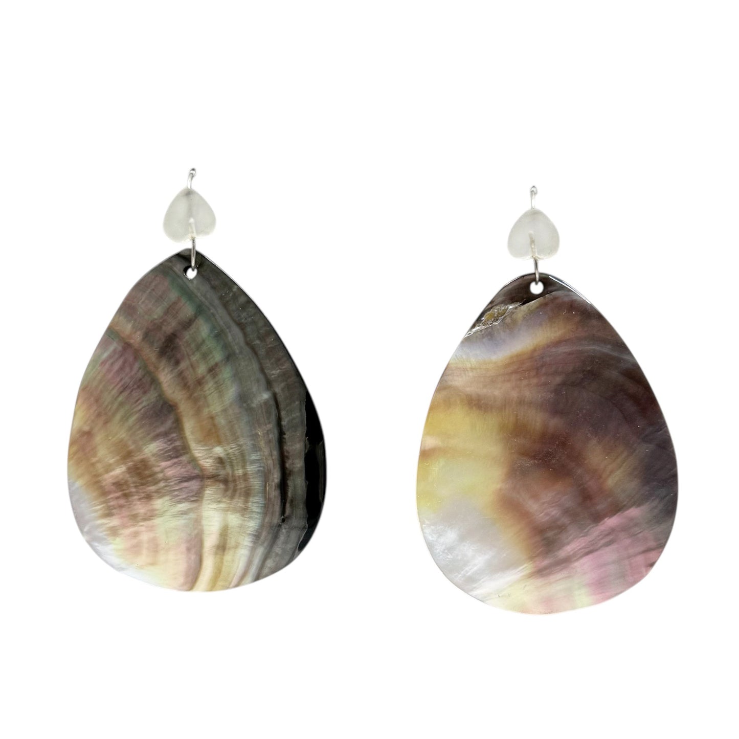 Hand Made Sterling silver rock crystal & shell earrings - GM425