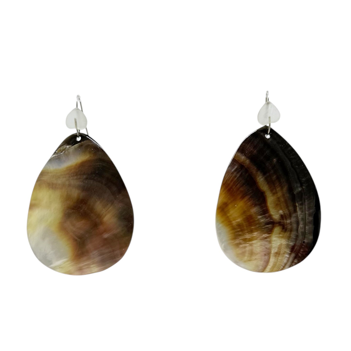 Hand Made Sterling silver rock crystal & shell earrings - GM425