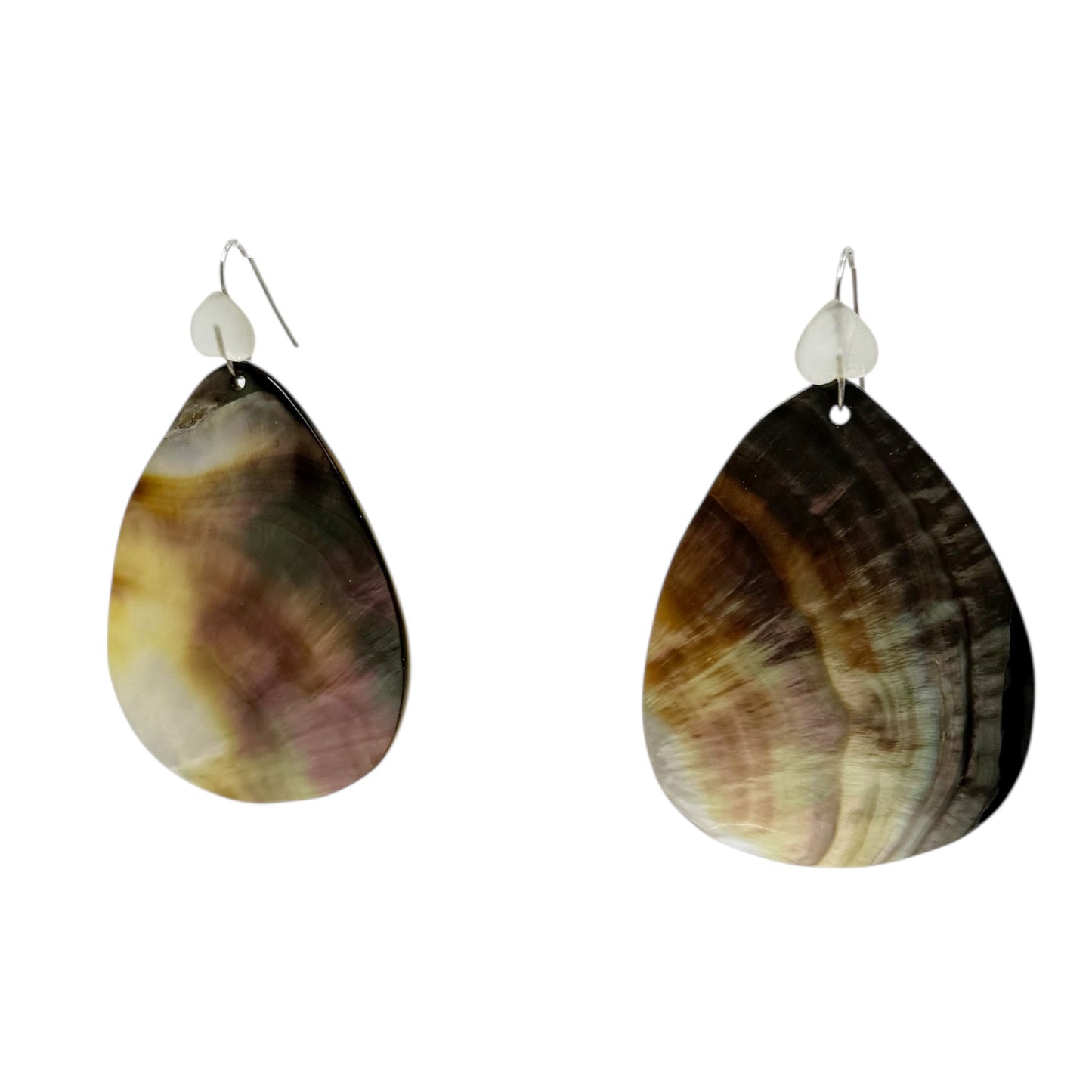 Hand Made Sterling silver rock crystal & shell earrings - GM425