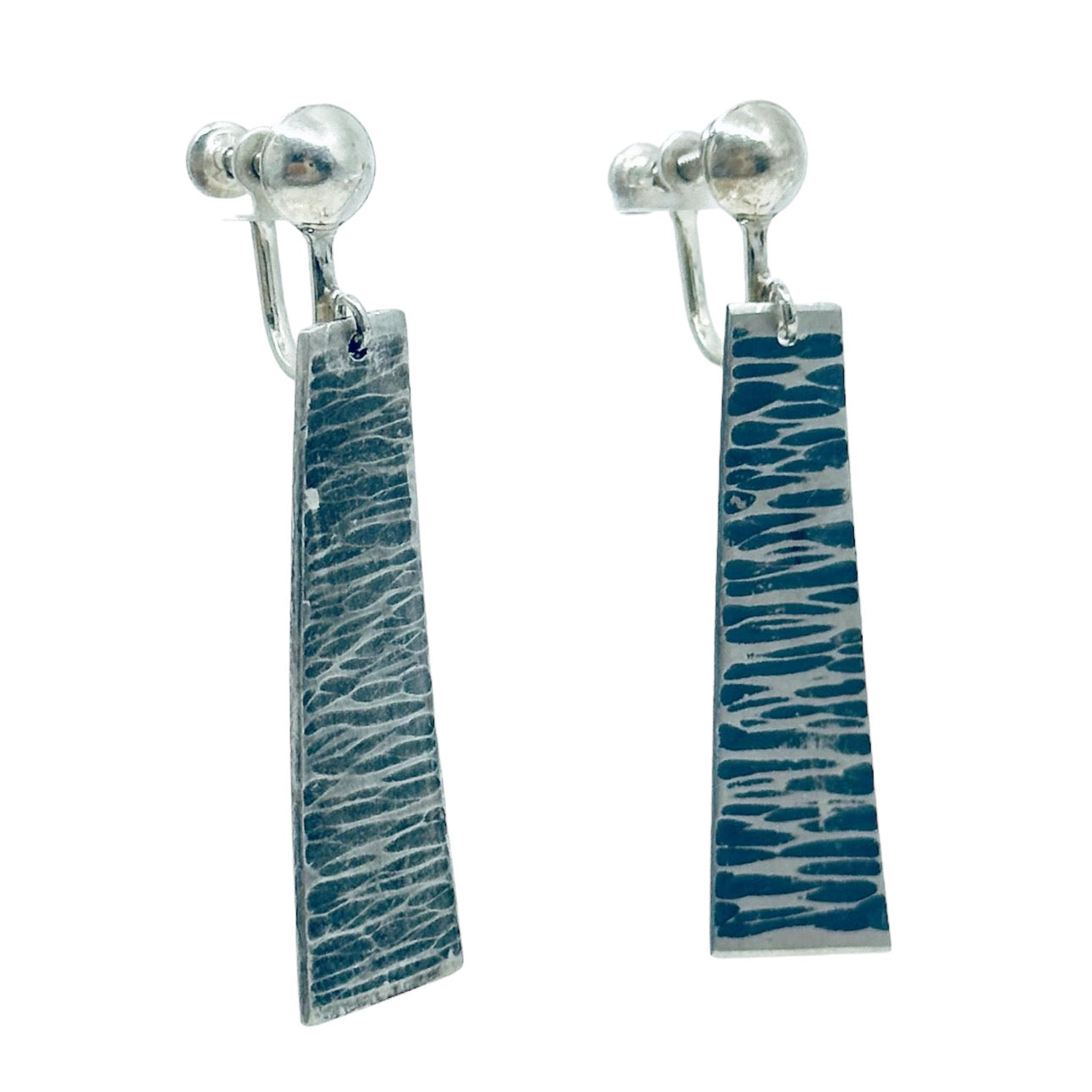 Sterling silver rippling waves hammered drop screw back earrings