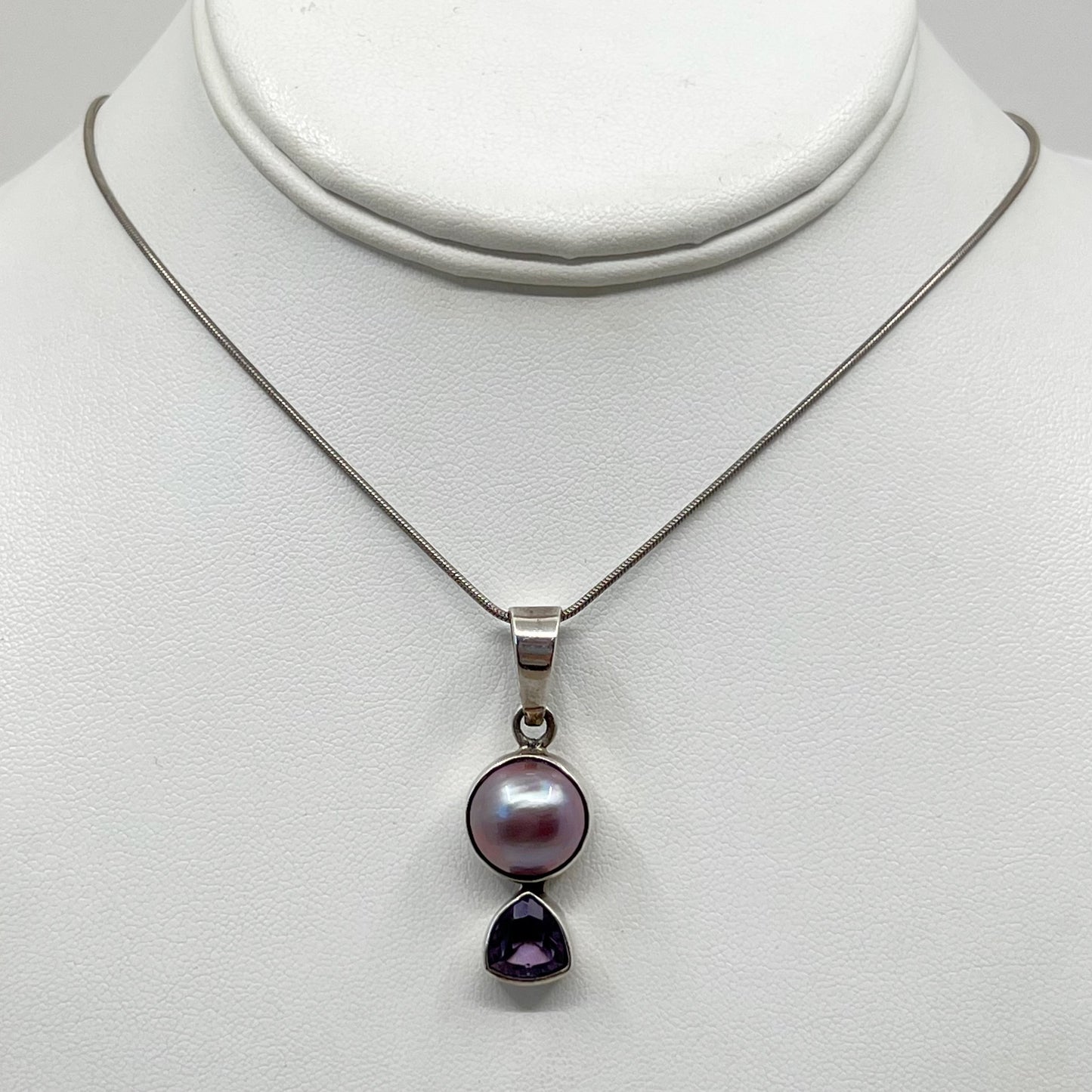 Sterling silver amethyst & Mabe pearl pendant