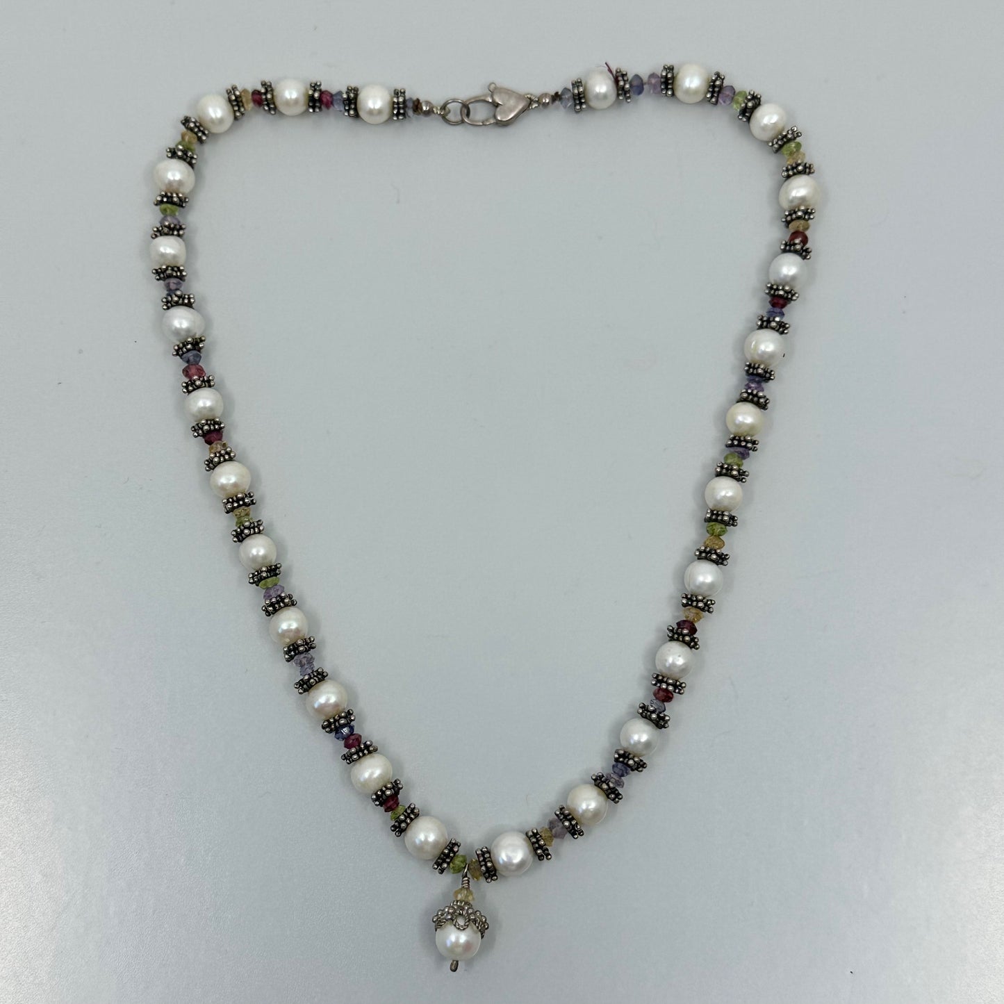 sterling silver pearl & tourmaline bead necklace