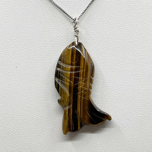 Sterling silver tiger eye fish pendant