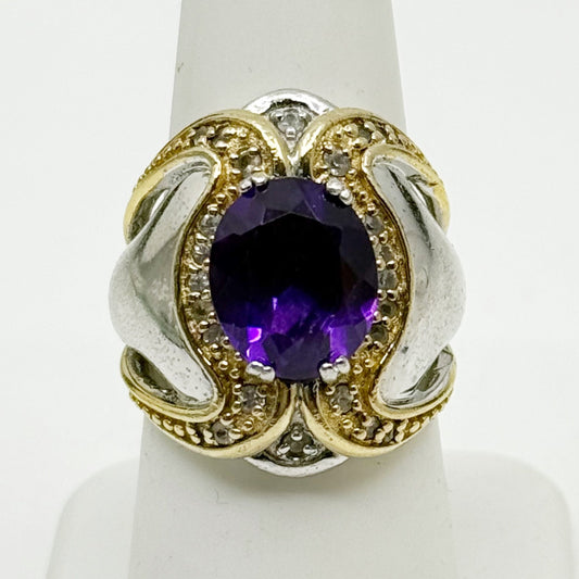 Sterling silver amethyst & cubic zirconia ring GM458