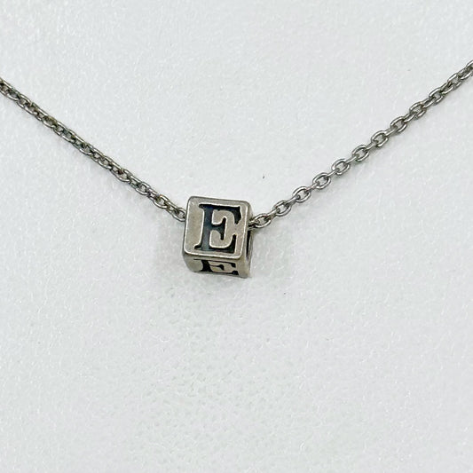 sterling silver alphabet block letter E bead pendant