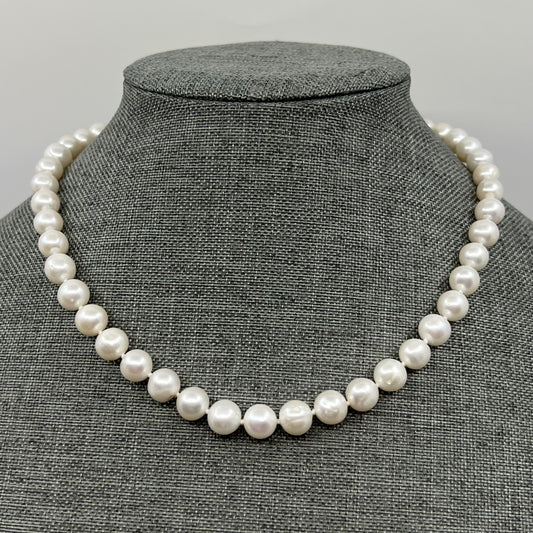 Sterling silver 9mm freshwater pearl necklace