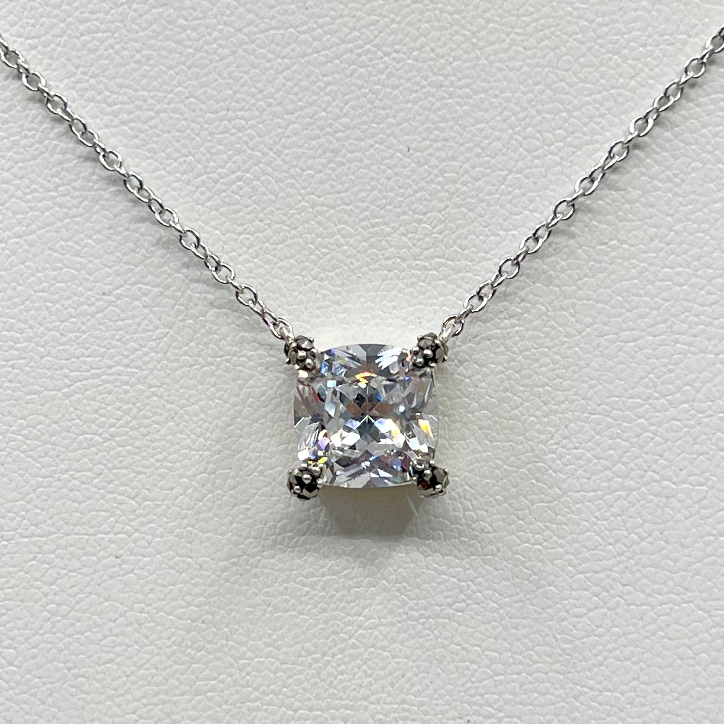 Sterling silver cubic zirconia & marcasite pendant necklace