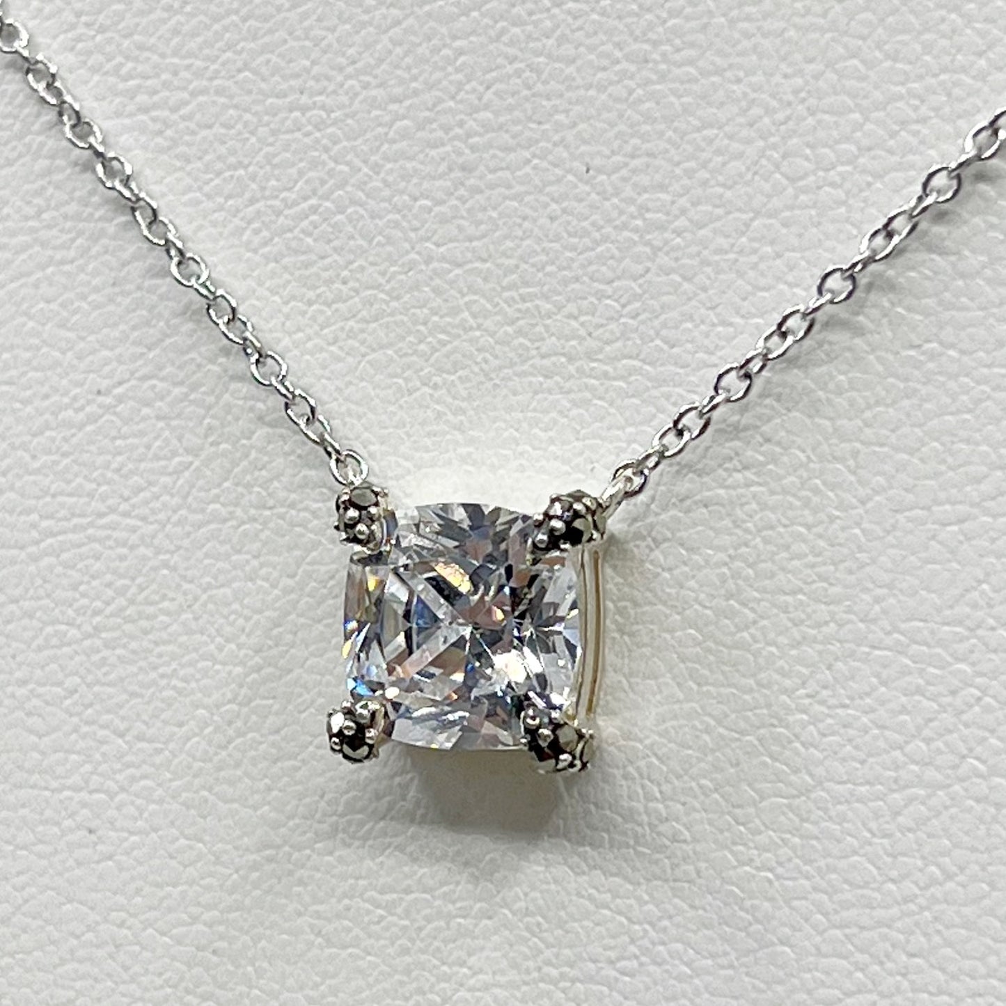 Sterling silver cubic zirconia & marcasite pendant necklace