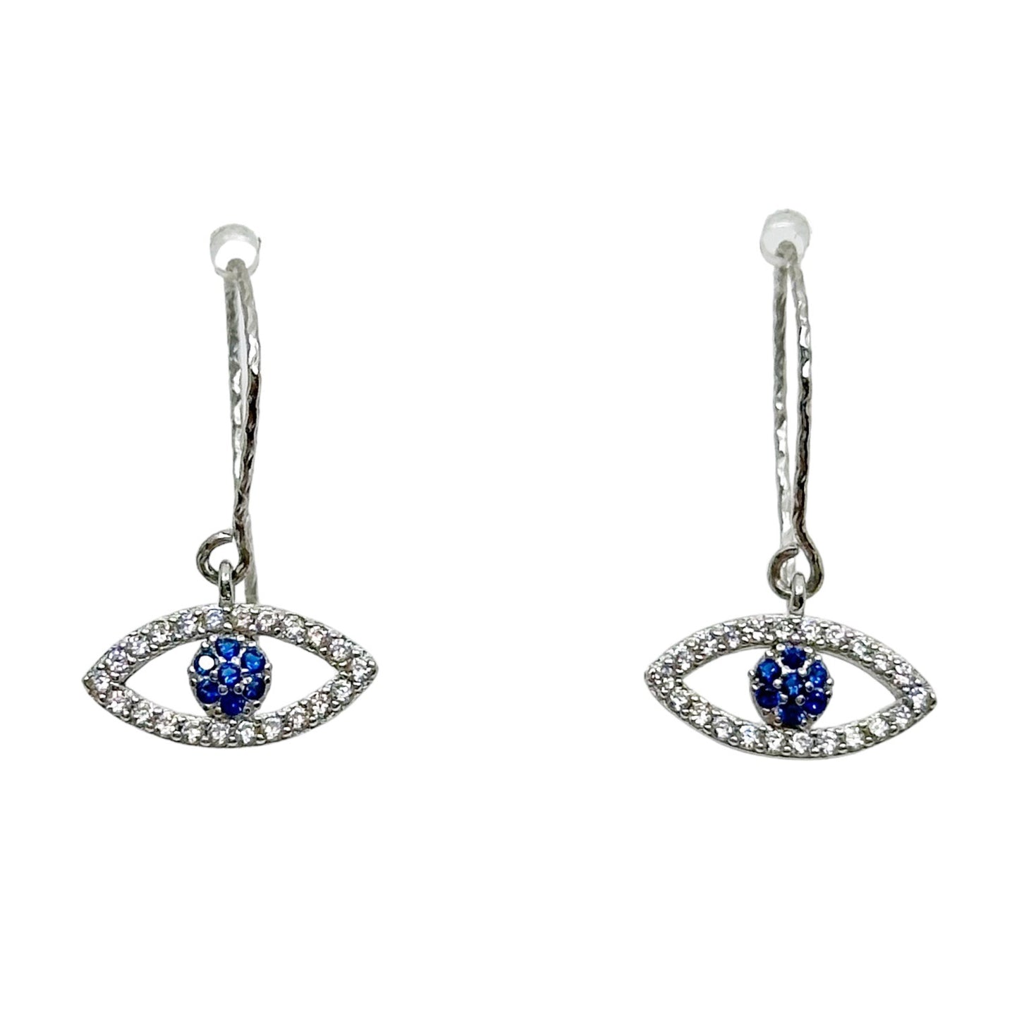 Sterling silver cubic zirconia stud evil eye earrings