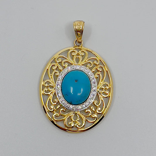 Ross Simons Gold vermeil sterling silver turquoise & cubic zirconia pendant