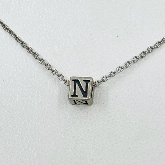 sterling silver alphabet block letter N bead pendant