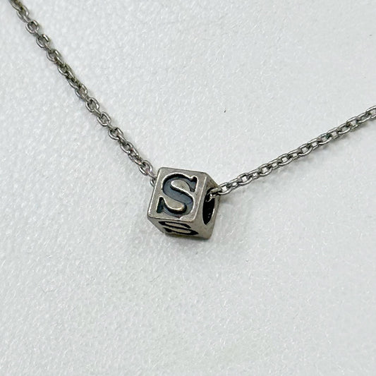 sterling silver alphabet block letter S bead pendant