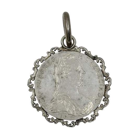 Antique Maria Theresa Thaler sterling Silver Coin Medallion Pendant