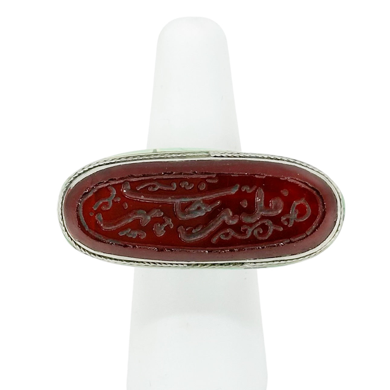 Antique Sterling silver carnelian intaglio & turquoise inlay ring