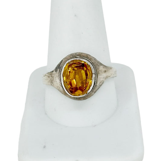 Vintage sterling silver citrine glass signet ring