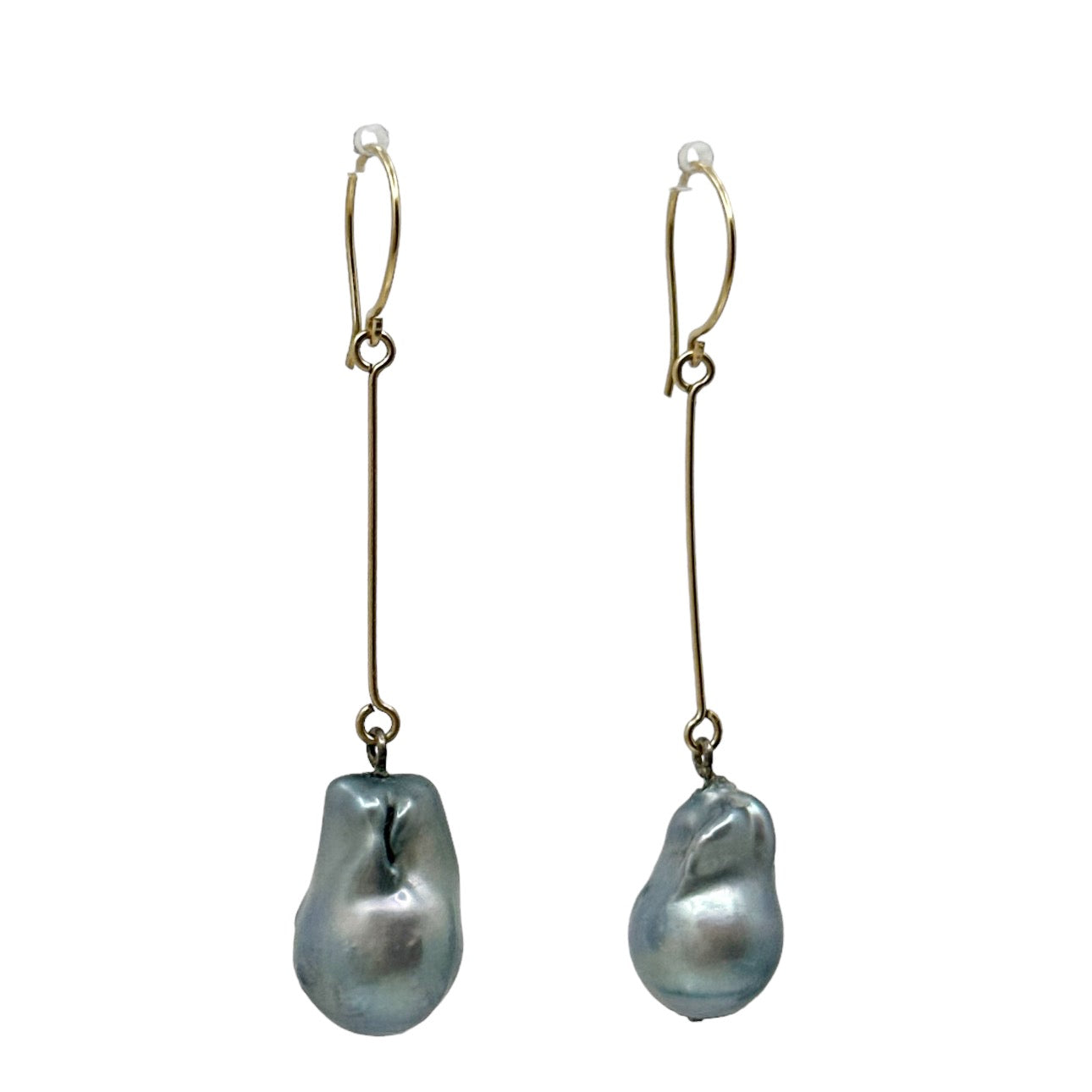 Hand Made Gold Filled blue grey baroque pearl drop earrings