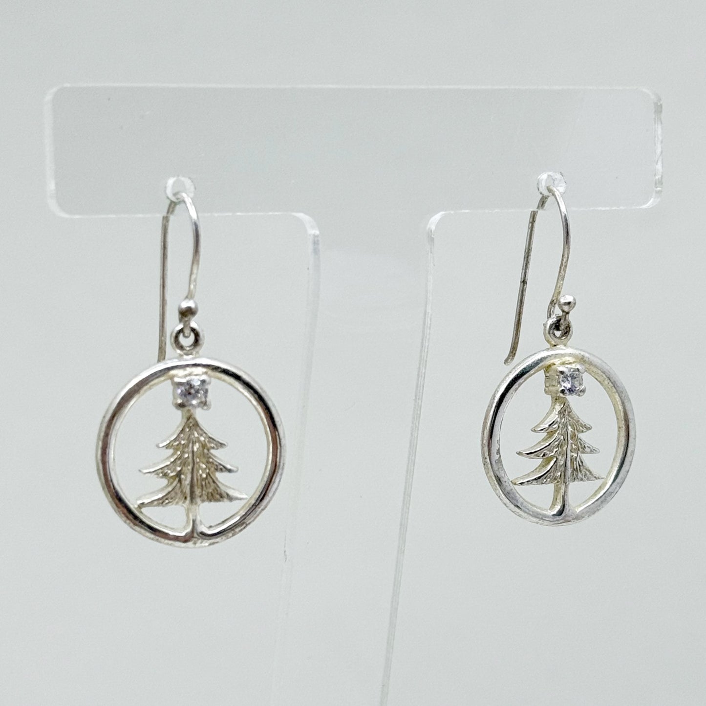 Sterling silver cubic zirconia pine tree drop earrings - GM490