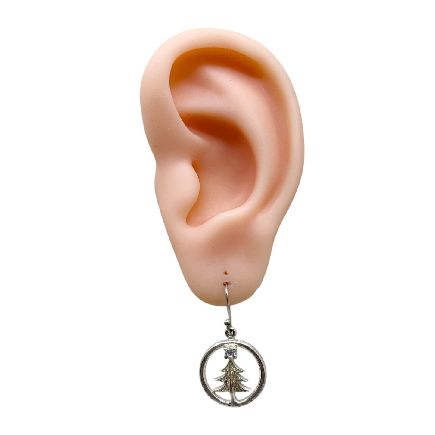 Sterling silver cubic zirconia pine tree drop earrings - GM490