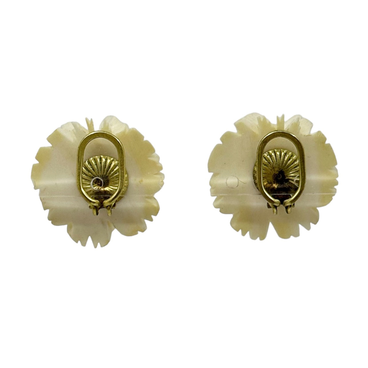 Vintage gold filled carved rose bone clip on earrings