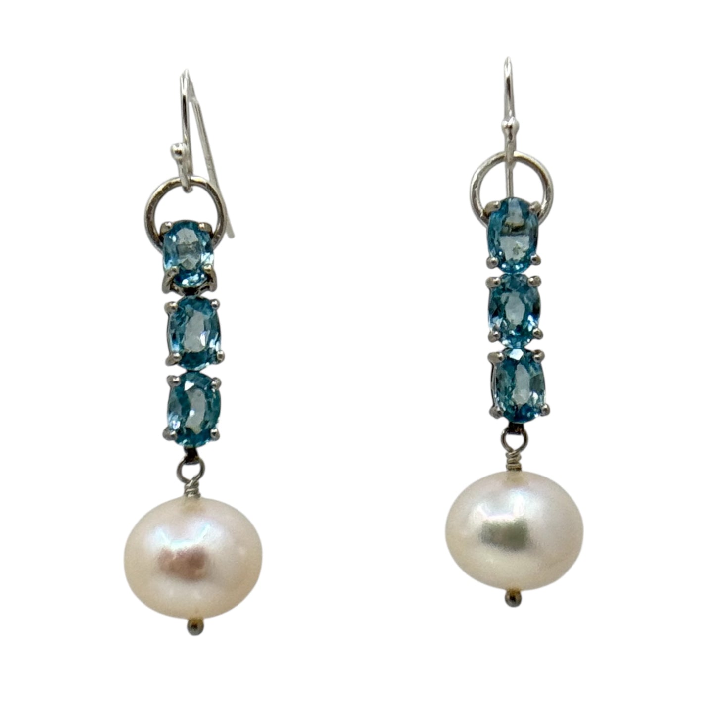 sterling silver blue topaz pearl earrings - GM5