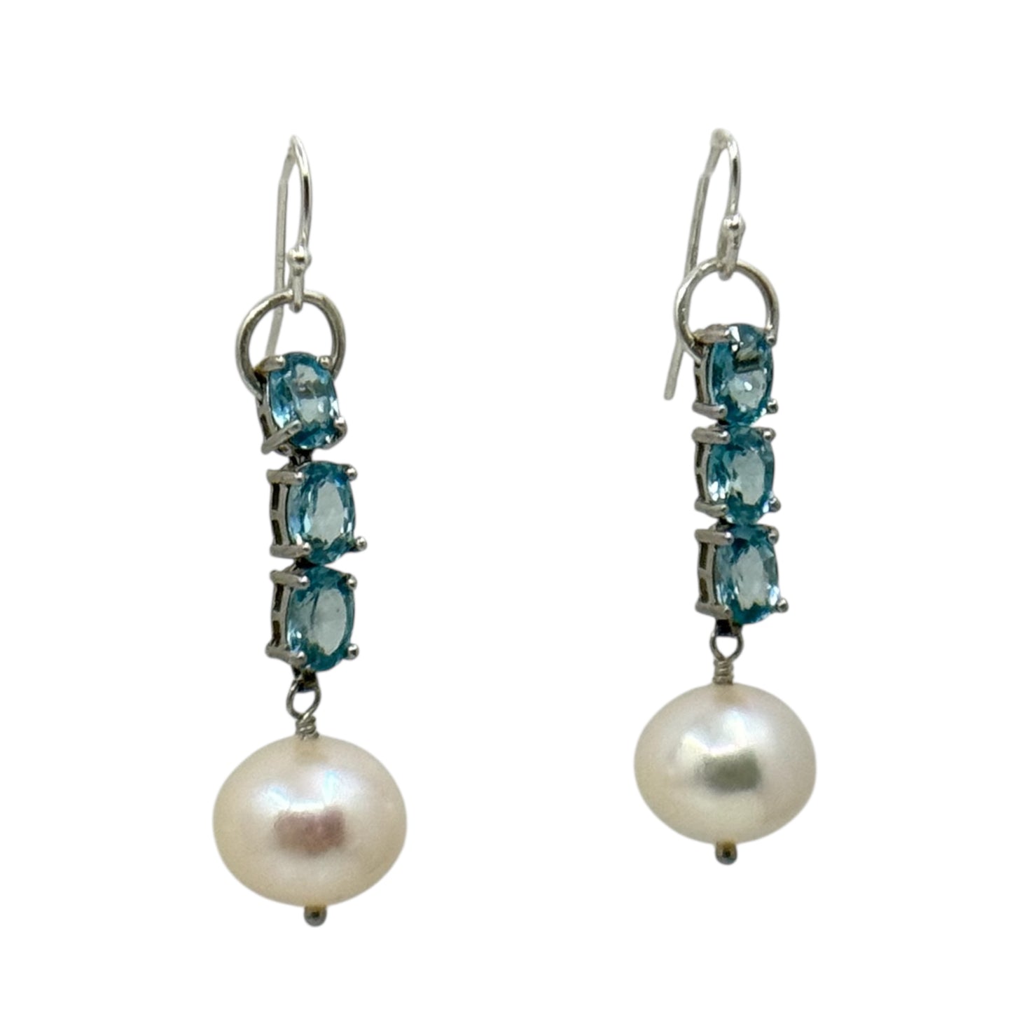 sterling silver blue topaz pearl earrings - GM5