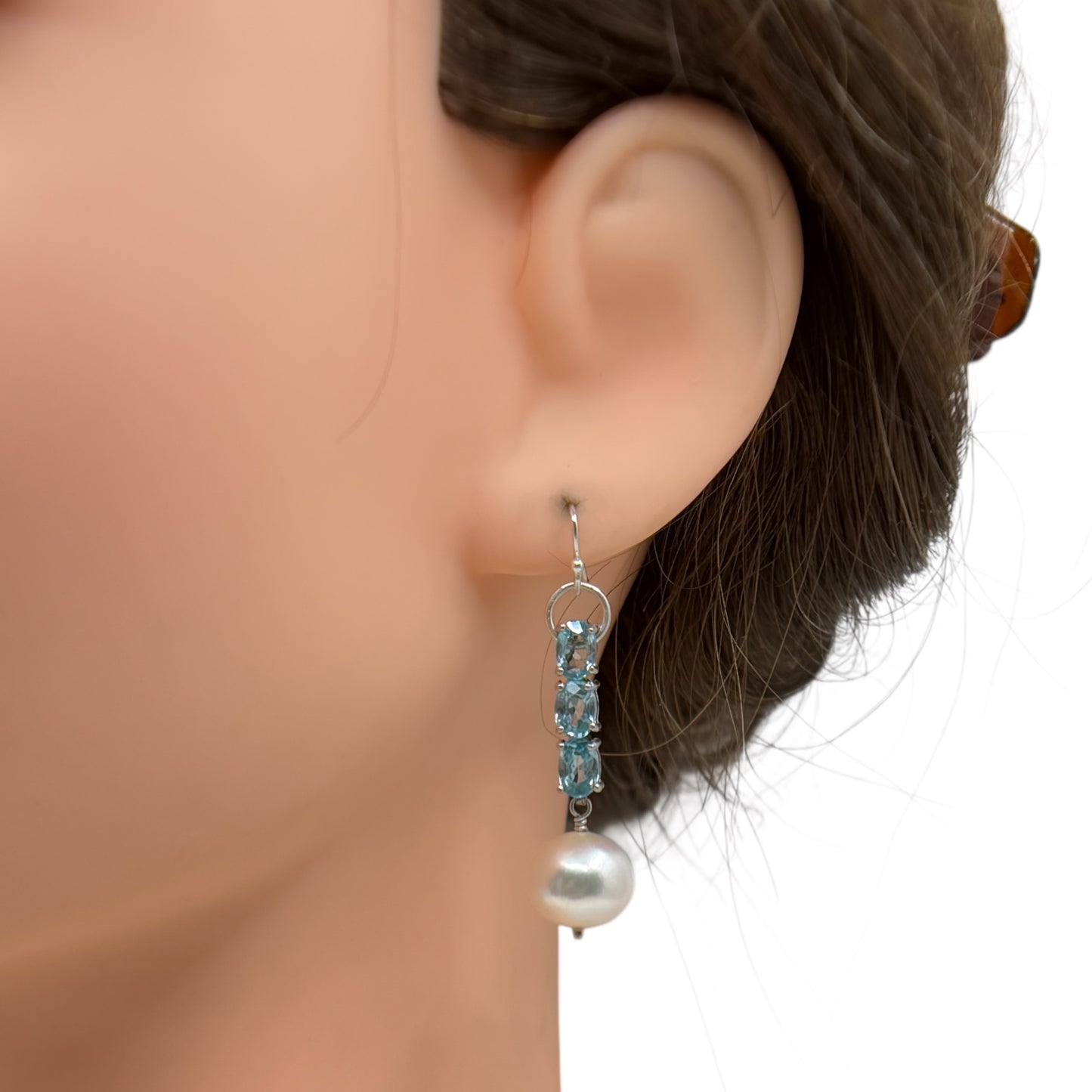 sterling silver blue topaz pearl earrings - GM5