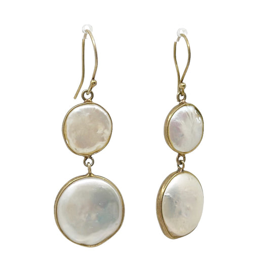 Gold Vermeil sterling silver freshwater coin pearl drop earrings