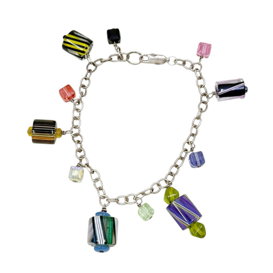 sterling silver Murano glass & crystal bead  charm bracelet - GM51